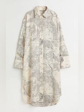 H&M Cream and Black Scenic Print Dress